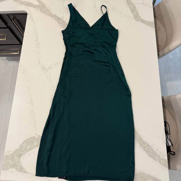 Zara NWT Satin Lace Asymmetrical Midi Slip Dress Womens Medium EmeraldGreen Sexy - Picture 8 of 10